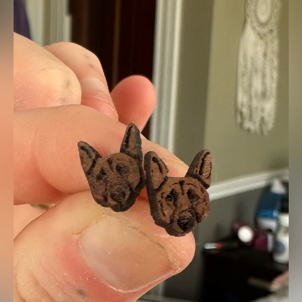 Cute wood burned German Shepard Earrings